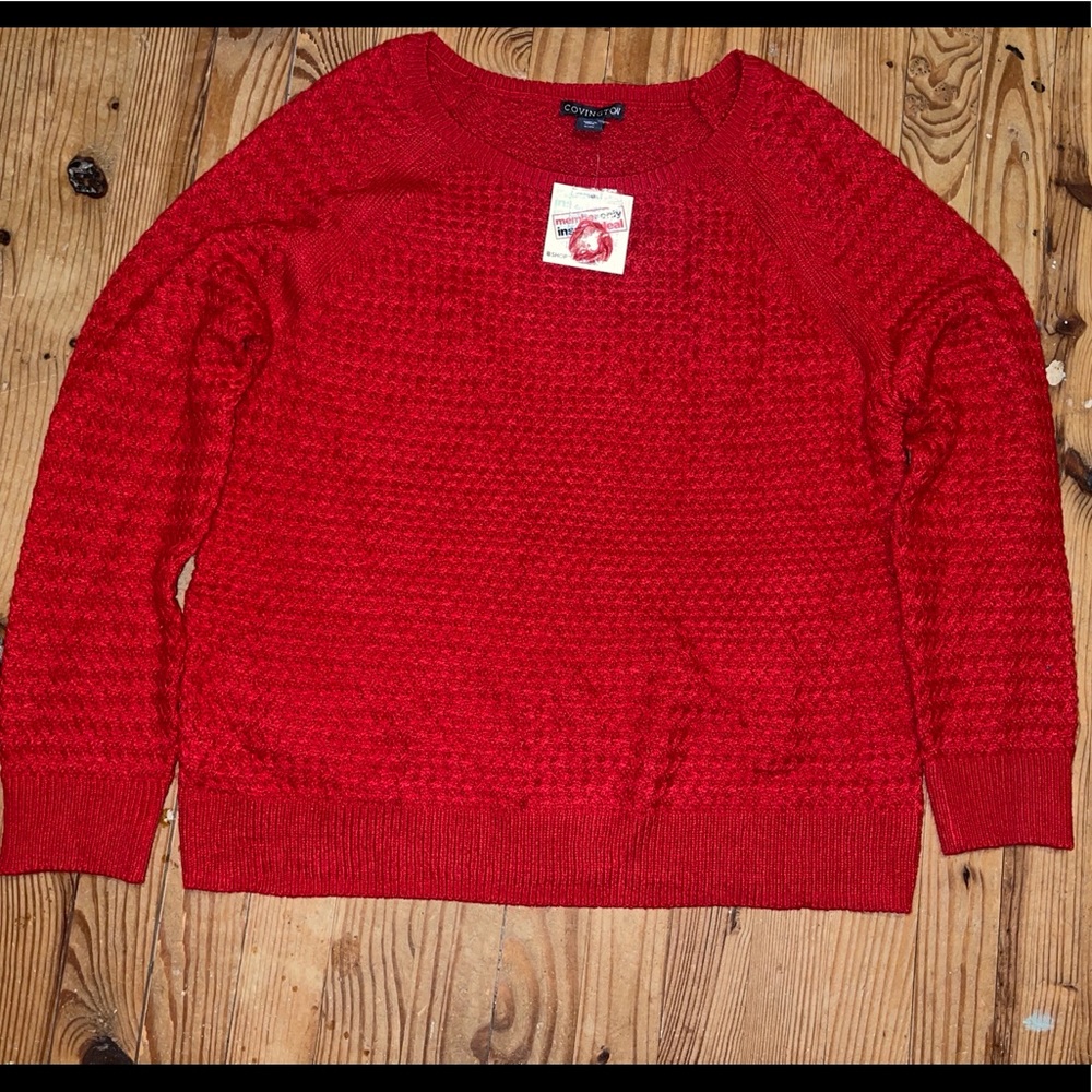 New Ladies Red Cable Knit Sweater XL Convington